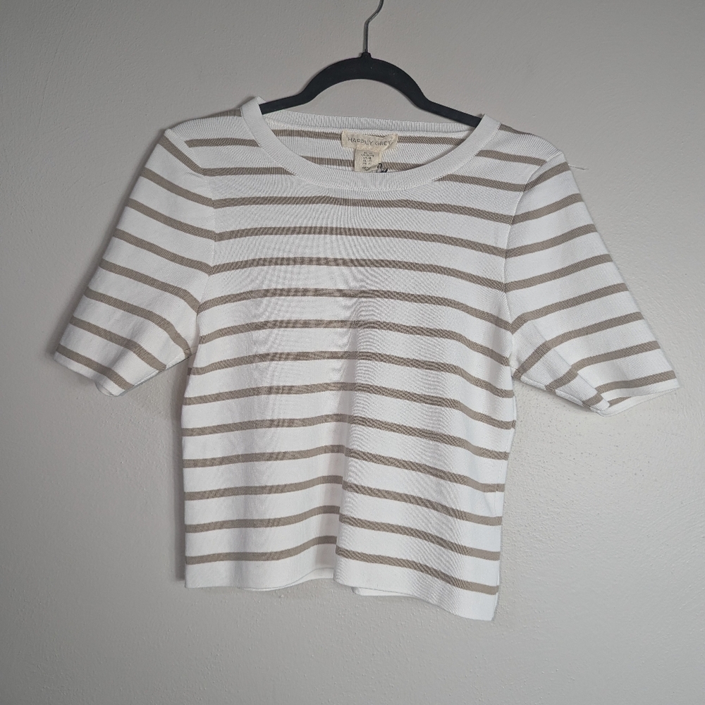 XL NWT Happily Grey Taupe/White Striped Knit Crop Top